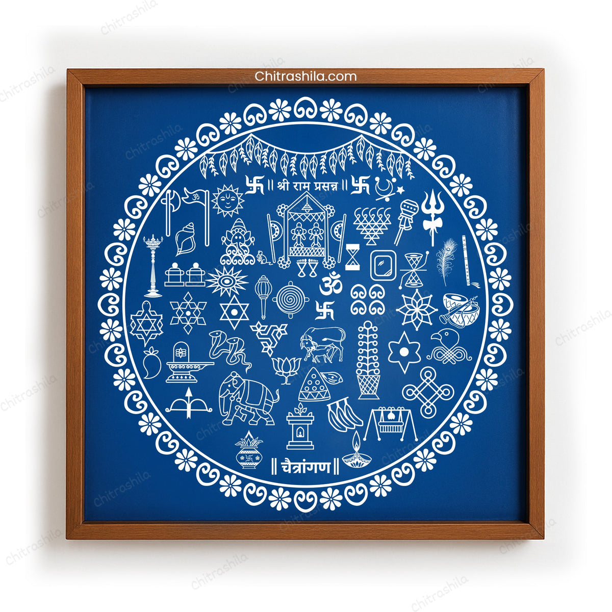 Sampurn Chaitrangan With 30+ Shub Chinha Wooden Rangoli Stencil 10x10 inches (WS-14)