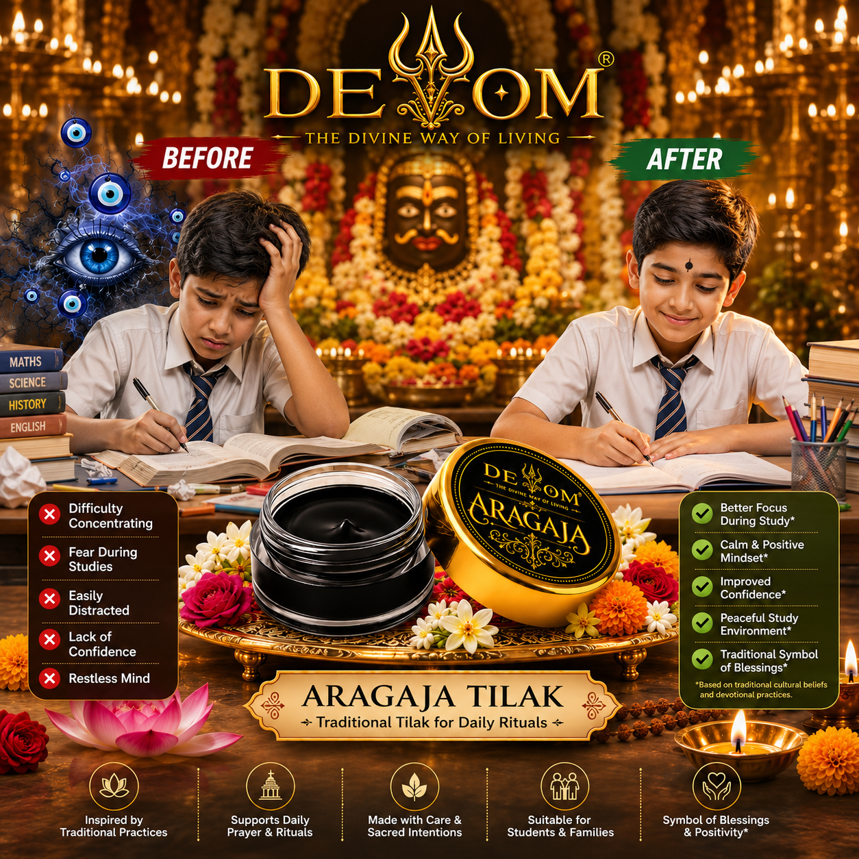 Aragaja Tilak | Traditional Divine Temple Fragrance | Natural Pooja Paste for Daily Worship, Archana, Abhishekam & Idol Alankaram