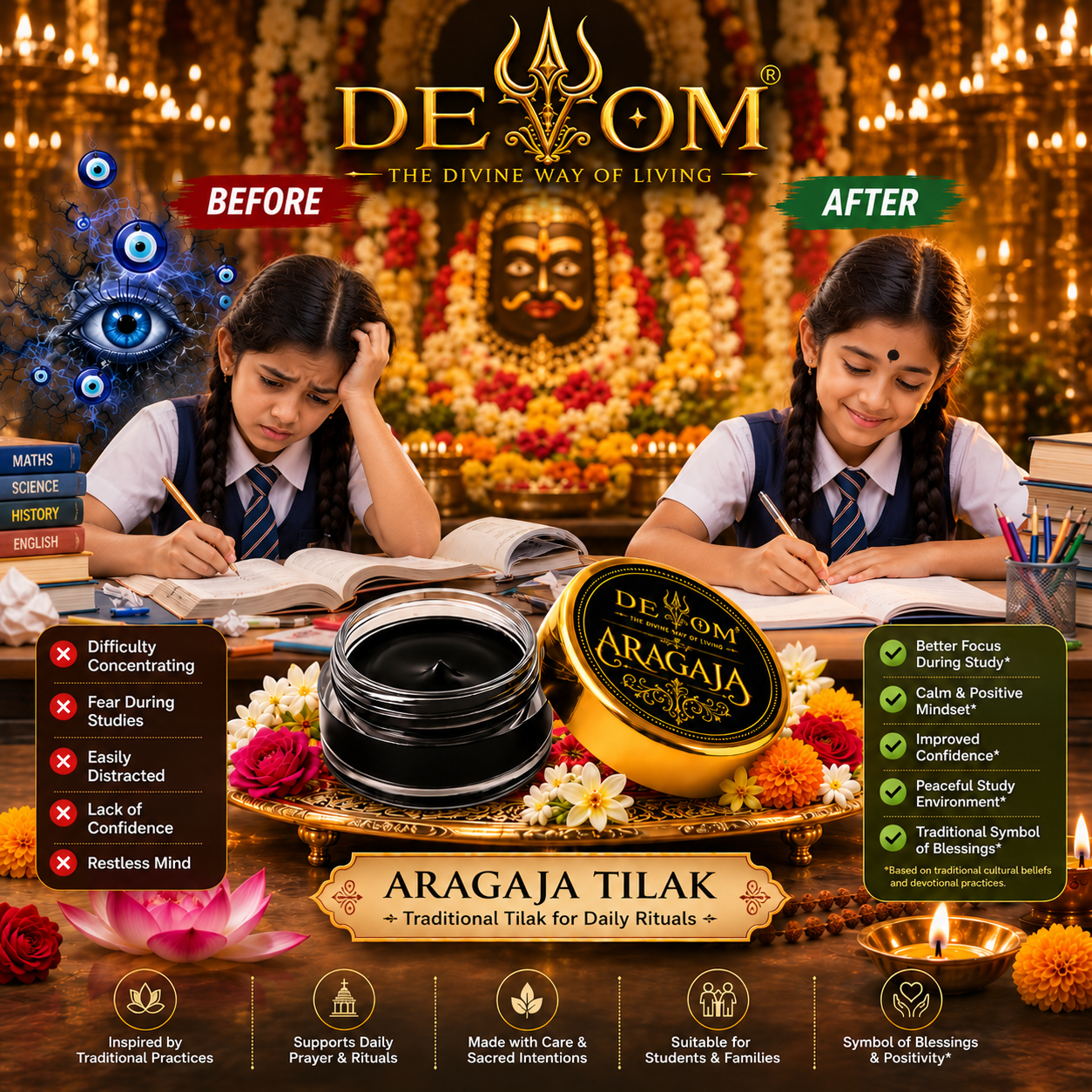 Aragaja Tilak | Traditional Divine Temple Fragrance | Natural Pooja Paste for Daily Worship, Archana, Abhishekam & Idol Alankaram