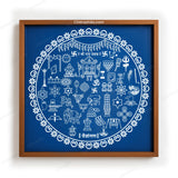 Sampurn Chaitrangan With 30+ Shub Chinha Wooden Rangoli Stencil 10x10 inches (WS-14)